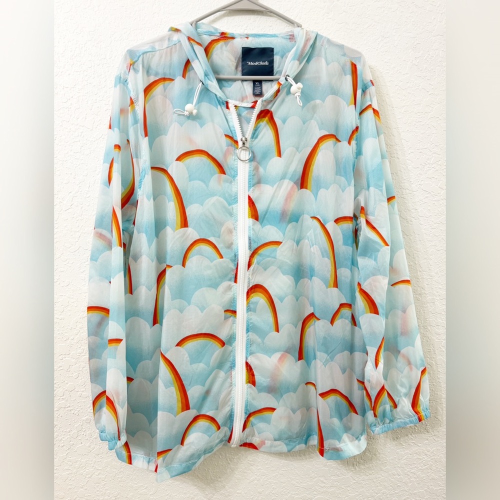 Modcloth Mind At Breeze Windbreaker Rainbow Rain Jacket - XL